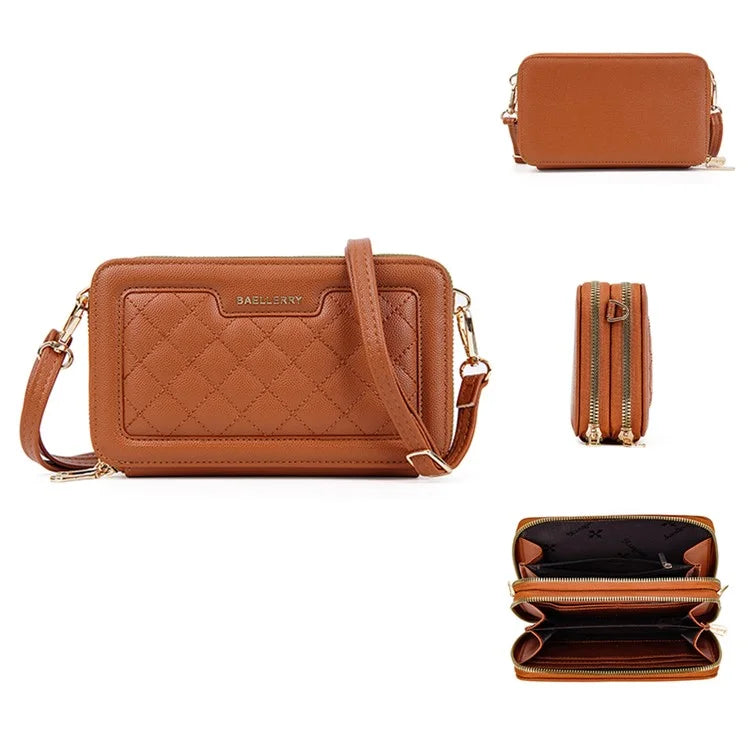 BAELLERRY N8332 Women PU Leather Dual Zipper Crossbody Bag Multiple Card Slots Phone Cash Holder Purse