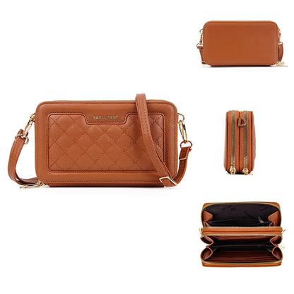 BAELLERRY N8332 Women PU Leather Dual Zipper Crossbody Bag Multiple Card Slots Phone Cash Holder Purse