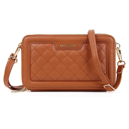 BAELLERRY N8332 Women PU Leather Dual Zipper Crossbody Bag Multiple Card Slots Phone Cash Holder Purse