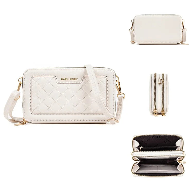 BAELLERRY N8332 Women PU Leather Dual Zipper Crossbody Bag Multiple Card Slots Phone Cash Holder Purse