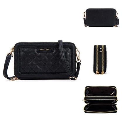 BAELLERRY N8332 Women PU Leather Dual Zipper Crossbody Bag Multiple Card Slots Phone Cash Holder Purse