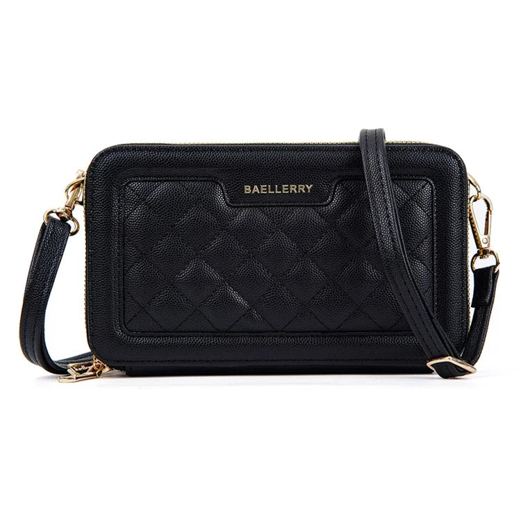 BAELLERRY N8332 Women PU Leather Dual Zipper Crossbody Bag Multiple Card Slots Phone Cash Holder Purse