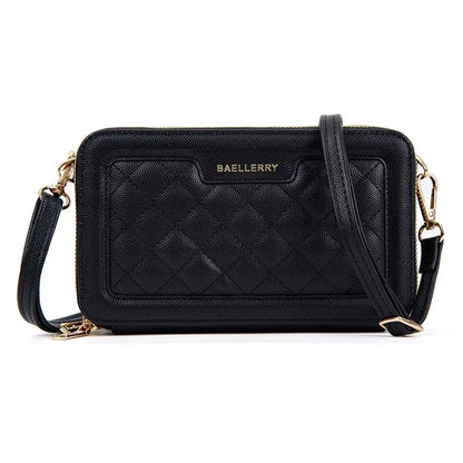 BAELLERRY N8332 Women PU Leather Dual Zipper Crossbody Bag Multiple Card Slots Phone Cash Holder Purse