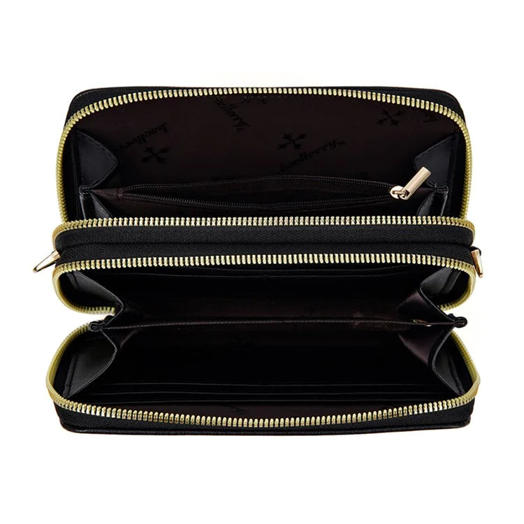 BAELLERRY N8332 Women PU Leather Dual Zipper Crossbody Bag Multiple Card Slots Phone Cash Holder Purse