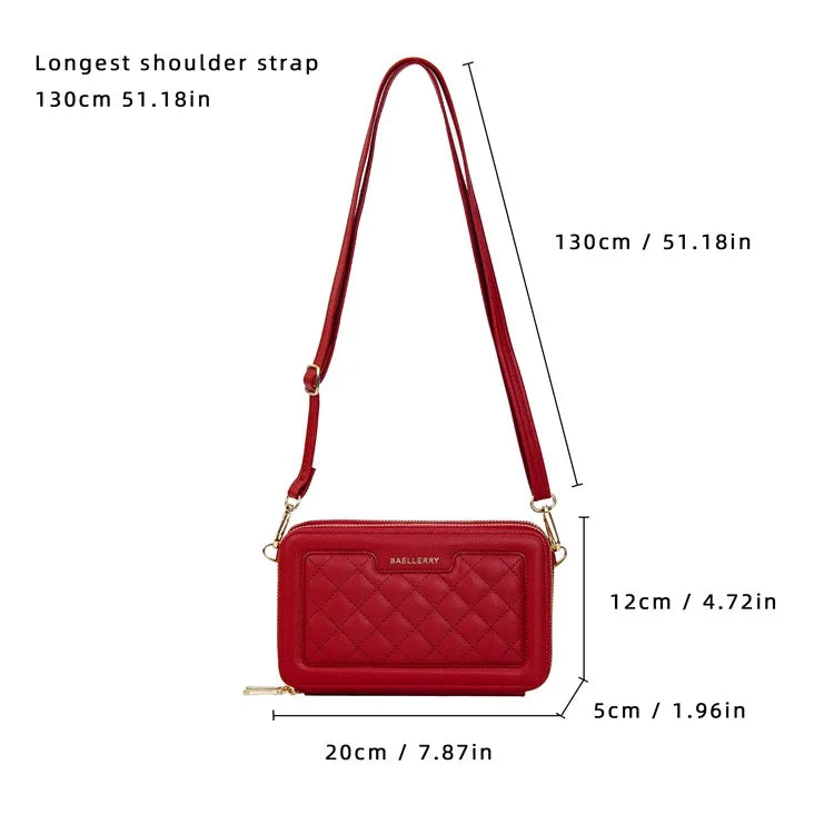 BAELLERRY N8332 Women PU Leather Dual Zipper Crossbody Bag Multiple Card Slots Phone Cash Holder Purse