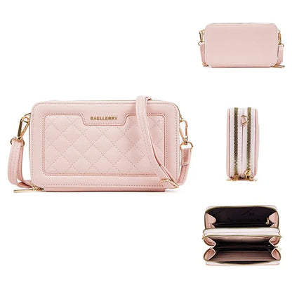 BAELLERRY N8332 Women PU Leather Dual Zipper Crossbody Bag Multiple Card Slots Phone Cash Holder Purse