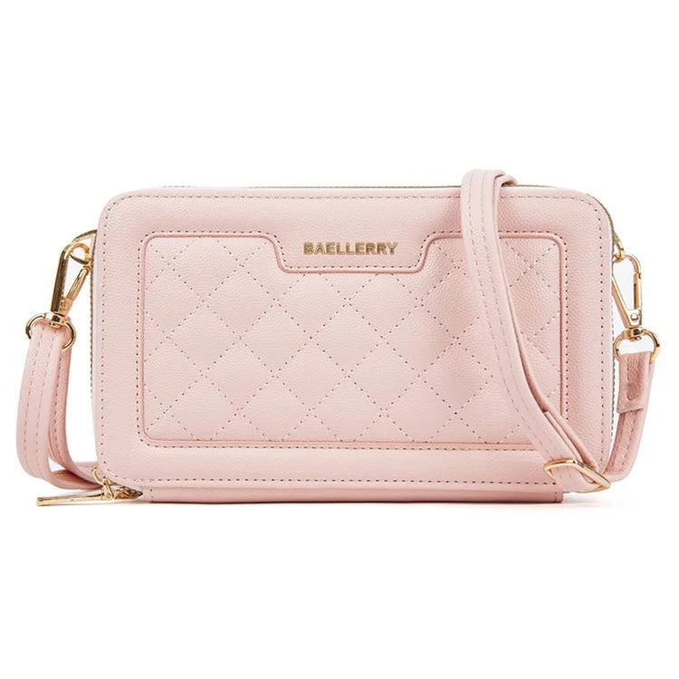 BAELLERRY N8332 Women PU Leather Dual Zipper Crossbody Bag Multiple Card Slots Phone Cash Holder Purse