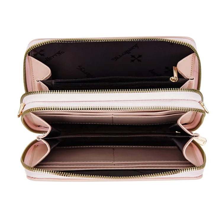 BAELLERRY N8332 Women PU Leather Dual Zipper Crossbody Bag Multiple Card Slots Phone Cash Holder Purse