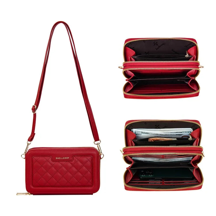 BAELLERRY N8332 Women PU Leather Dual Zipper Crossbody Bag Multiple Card Slots Phone Cash Holder Purse
