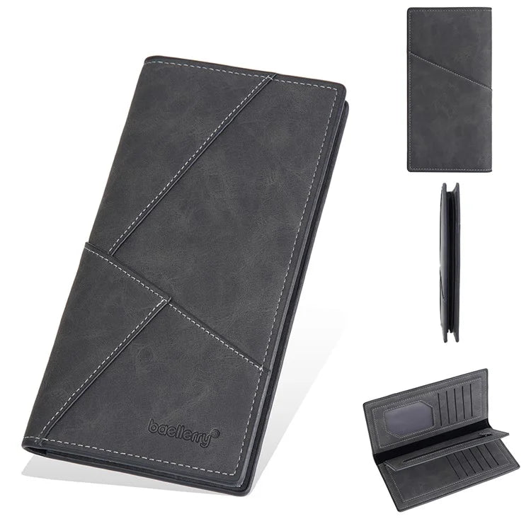 BAELLERRY C3070 Frosted PU Leather Long Wallet Men Large Capacity Cash Cards Holder with Zipper Pocket