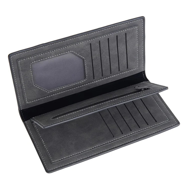 BAELLERRY C3070 Frosted PU Leather Long Wallet Men Large Capacity Cash Cards Holder with Zipper Pocket