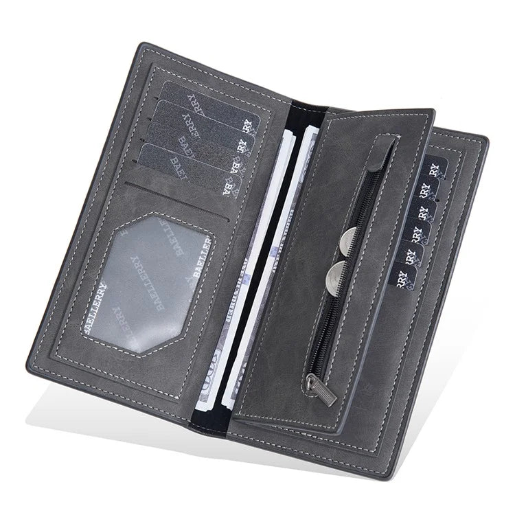 BAELLERRY C3070 Frosted PU Leather Long Wallet Men Large Capacity Cash Cards Holder with Zipper Pocket