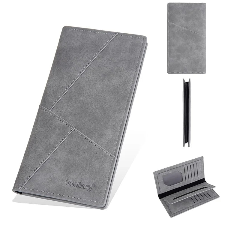 BAELLERRY C3070 Frosted PU Leather Long Wallet Men Large Capacity Cash Cards Holder with Zipper Pocket