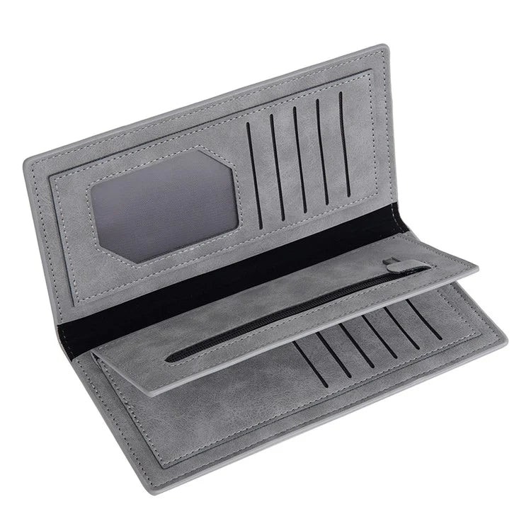 BAELLERRY C3070 Frosted PU Leather Long Wallet Men Large Capacity Cash Cards Holder with Zipper Pocket