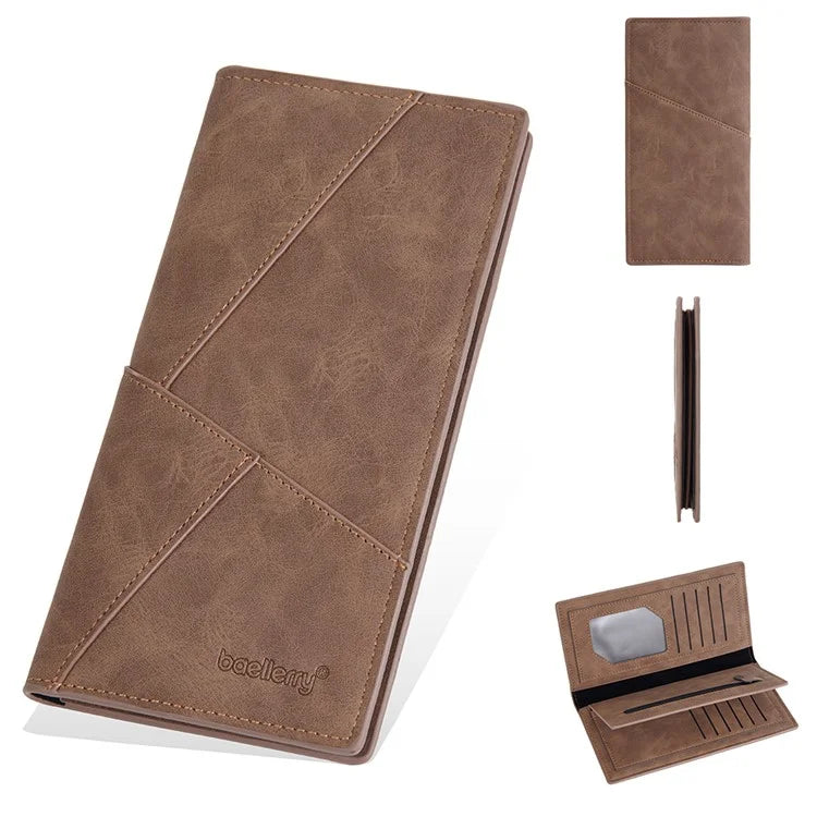 BAELLERRY C3070 Frosted PU Leather Long Wallet Men Large Capacity Cash Cards Holder with Zipper Pocket