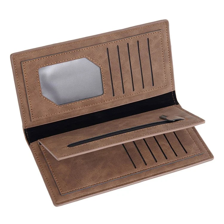 BAELLERRY C3070 Frosted PU Leather Long Wallet Men Large Capacity Cash Cards Holder with Zipper Pocket