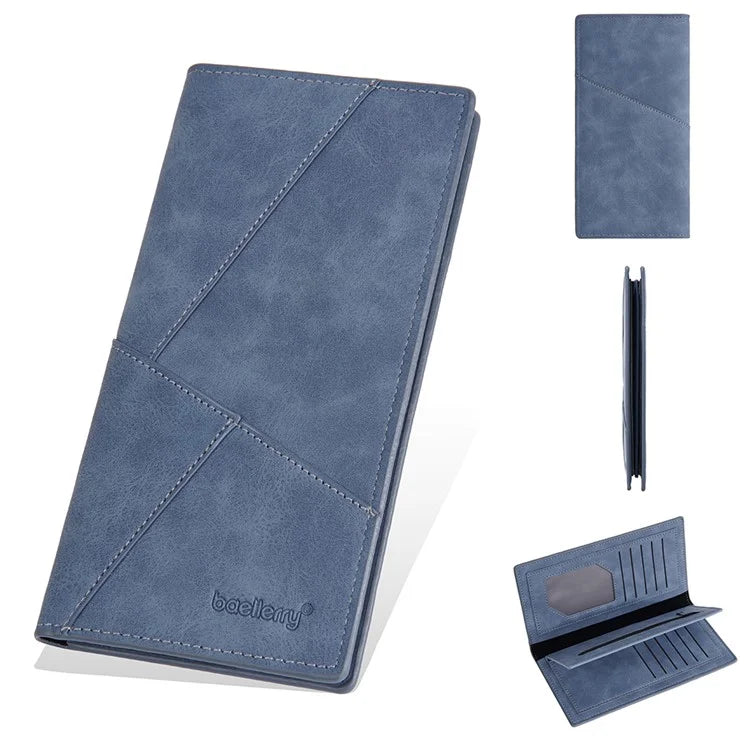 BAELLERRY C3070 Frosted PU Leather Long Wallet Men Large Capacity Cash Cards Holder with Zipper Pocket