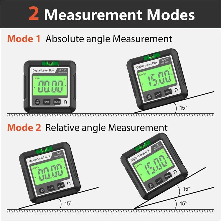 JD10 Digital Level Box Mini Angle Finder Magnetic Base LCD Bevel Gauge Inclinometer for Carpentry, with Bubble