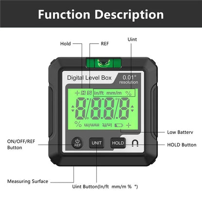 JD10 Digital Level Box Mini Angle Finder Magnetic Base LCD Bevel Gauge Inclinometer for Carpentry, with Bubble