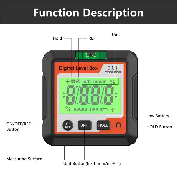 JD10 Digital Level Box Mini Angle Finder Magnetic Base LCD Bevel Gauge Inclinometer for Carpentry, with Bubble
