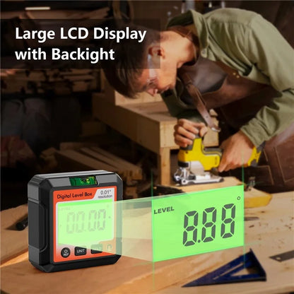 JD10 Digital Level Box Mini Angle Finder Magnetic Base LCD Bevel Gauge Inclinometer for Carpentry, with Bubble