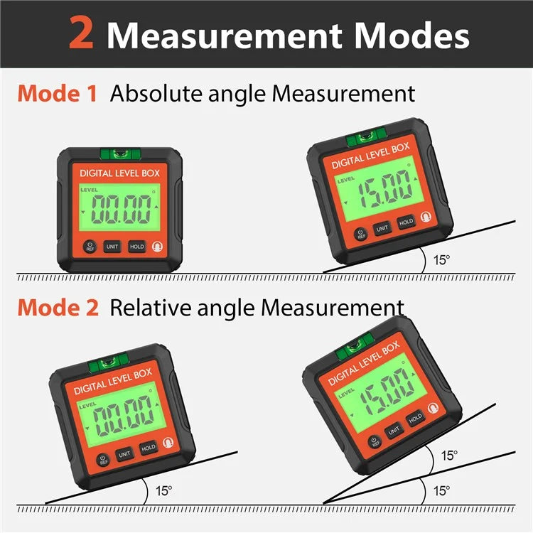 JD10 Digital Level Box Mini Angle Finder Magnetic Base LCD Bevel Gauge Inclinometer for Carpentry, with Bubble