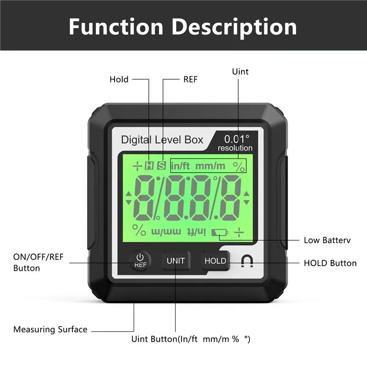 JD10 Digital Level Box Mini Angle Finder Magnetic Base LCD Bevel Gauge Inclinometer for Carpentry, without Bubble