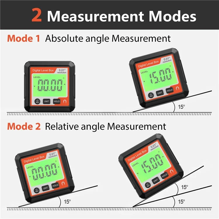 JD10 Digital Level Box Mini Angle Finder Magnetic Base LCD Bevel Gauge Inclinometer for Carpentry, without Bubble