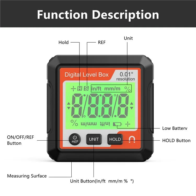 JD10 Digital Level Box Mini Angle Finder Magnetic Base LCD Bevel Gauge Inclinometer for Carpentry, without Bubble