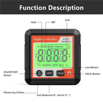 JD10 Digital Level Box Mini Angle Finder Magnetic Base LCD Bevel Gauge Inclinometer for Carpentry, without Bubble