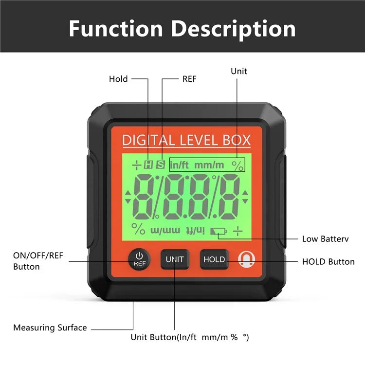JD10 Digital Level Box Mini Angle Finder Magnetic Base LCD Bevel Gauge Inclinometer for Carpentry, without Bubble