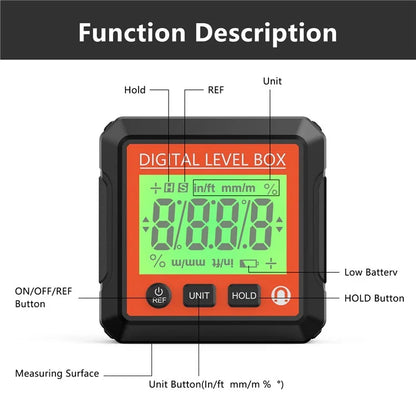 JD10 Digital Level Box Mini Angle Finder Magnetic Base LCD Bevel Gauge Inclinometer for Carpentry, without Bubble