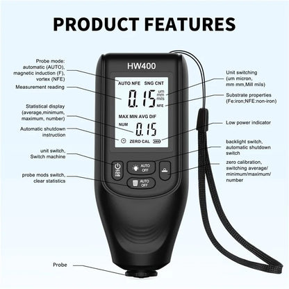 HW400 Automobile Thickness Gauge Car Paint Tester Thickness Coating Measuring Tool