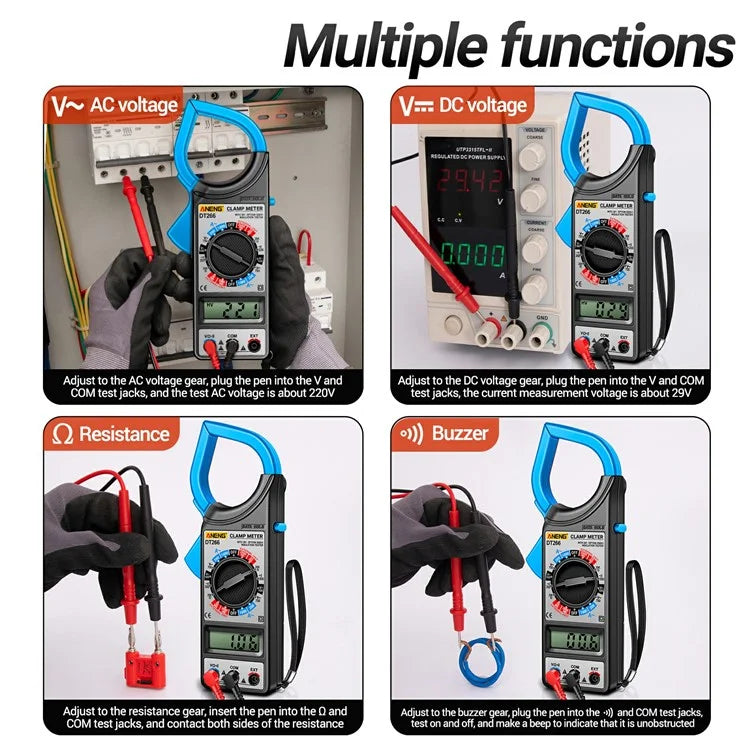 ANENG DT266 Digital Clamp Meter Voltage Current Resistance Tester 1999 Counts Multimeter