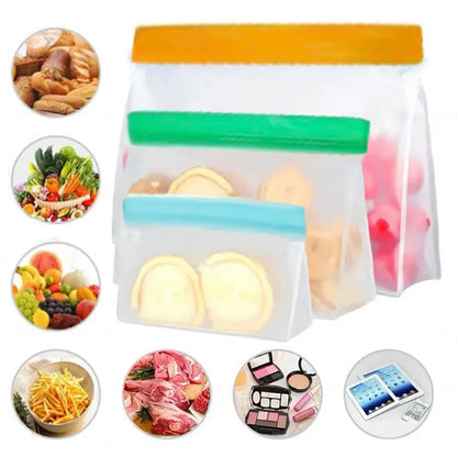 3Pcs / Set S+M+L Kitchen Refrigerator Storage Bag PEVA Food Fresh-Keeping Sealing Pouch (BPA-Free, No FDA Certified)