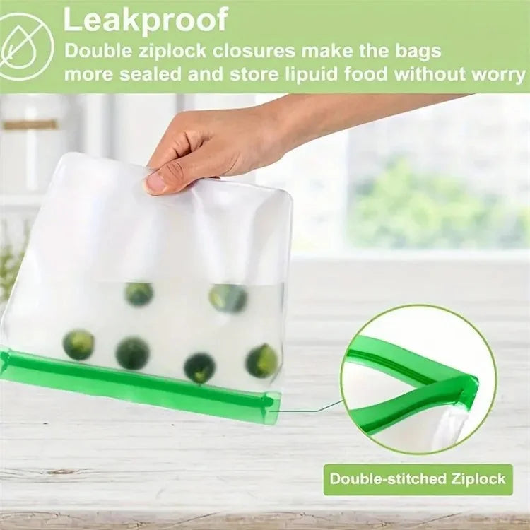 10Pcs / Set S+M+L Kitchen Refrigerator Storage Bag PEVA Food Fresh-Keeping Sealing Pouch (BPA-Free, No FDA Certified)