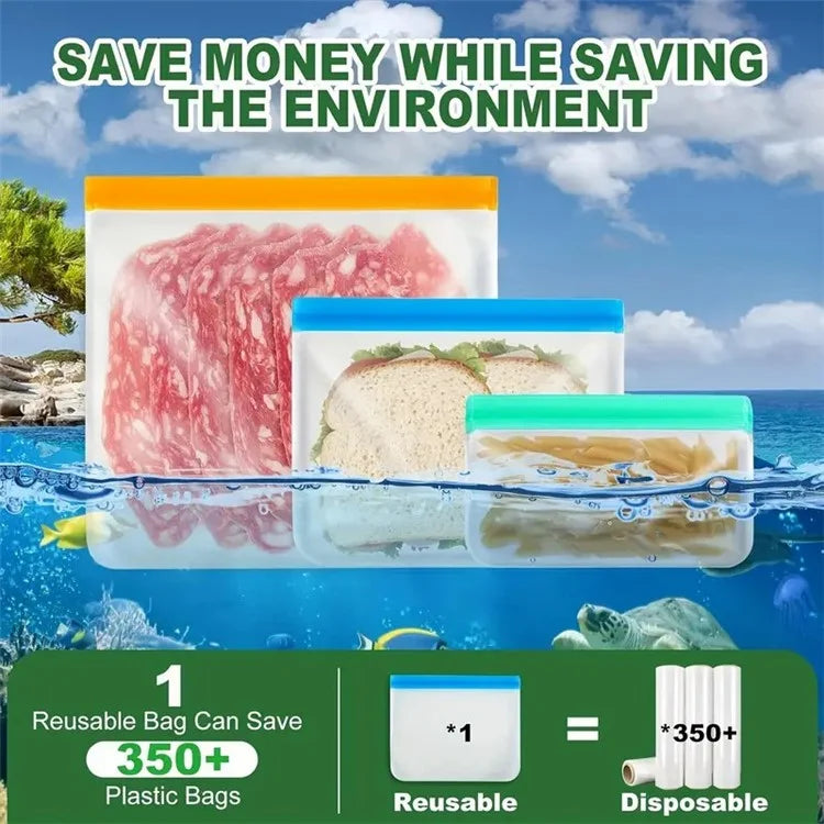 10Pcs / Set S+M+L Kitchen Refrigerator Storage Bag PEVA Food Fresh-Keeping Sealing Pouch (BPA-Free, No FDA Certified)