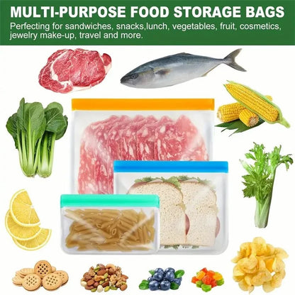 10Pcs / Set S+M+L Kitchen Refrigerator Storage Bag PEVA Food Fresh-Keeping Sealing Pouch (BPA-Free, No FDA Certified)