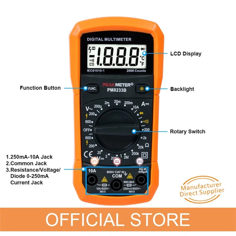 PEAKMETER PM8233B Pocket Size LCD Display Digital Multimeter AC / DC Voltage Tester with Backlit