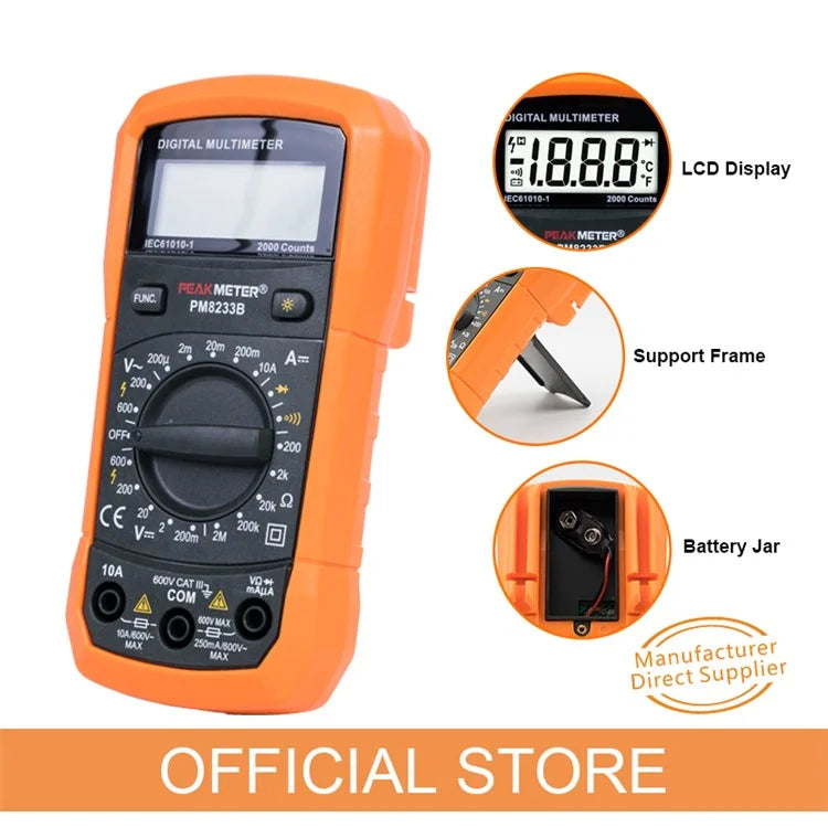 PEAKMETER PM8233B Pocket Size LCD Display Digital Multimeter AC / DC Voltage Tester with Backlit