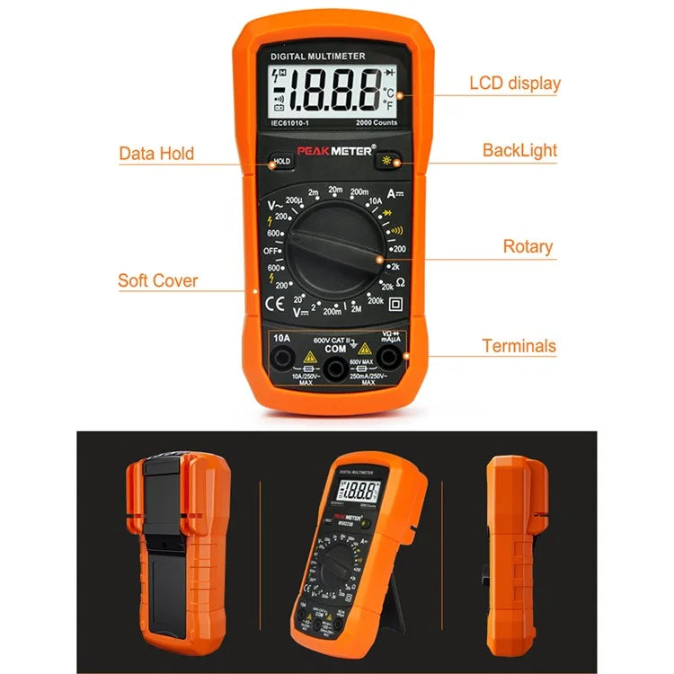 PEAKMETER PM8233B Pocket Size LCD Display Digital Multimeter AC / DC Voltage Tester with Backlit