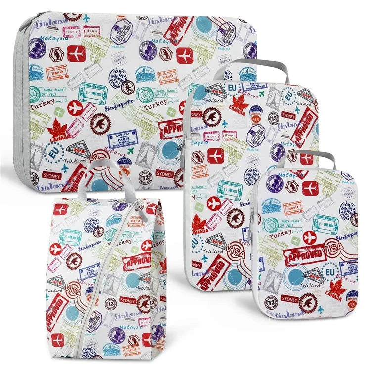 4PCS Travel Clothes Toiletries Packing Organizers Nylon Packing Cubes Set Compression Storage Bags