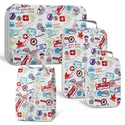 4PCS Travel Clothes Toiletries Packing Organizers Nylon Packing Cubes Set Compression Storage Bags