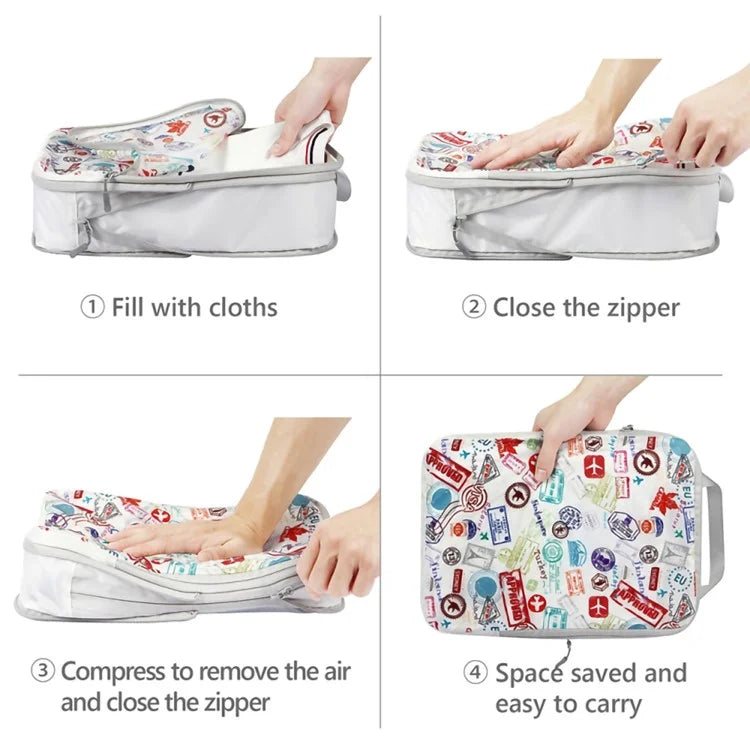 4PCS Travel Clothes Toiletries Packing Organizers Nylon Packing Cubes Set Compression Storage Bags