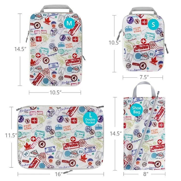 4PCS Travel Clothes Toiletries Packing Organizers Nylon Packing Cubes Set Compression Storage Bags