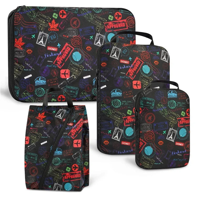 4PCS Travel Clothes Toiletries Packing Organizers Nylon Packing Cubes Set Compression Storage Bags