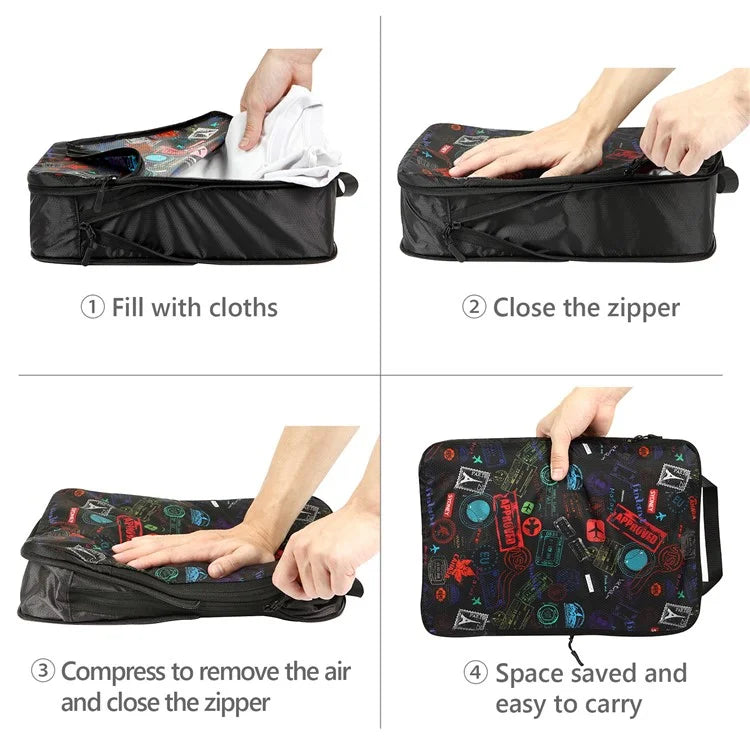 4PCS Travel Clothes Toiletries Packing Organizers Nylon Packing Cubes Set Compression Storage Bags
