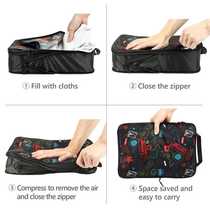 4PCS Travel Clothes Toiletries Packing Organizers Nylon Packing Cubes Set Compression Storage Bags