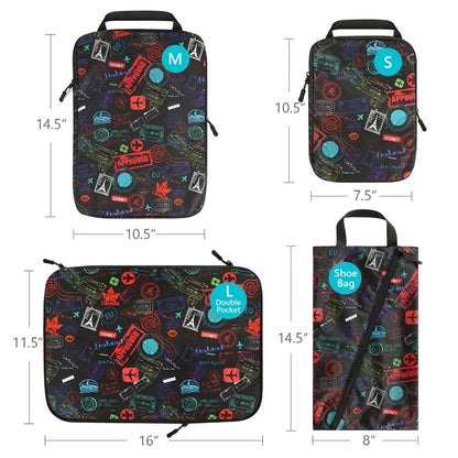 4PCS Travel Clothes Toiletries Packing Organizers Nylon Packing Cubes Set Compression Storage Bags