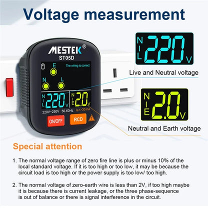MESTEK ST05 Digital Socket Tester Battery-Operated HD Screen Socket Tester